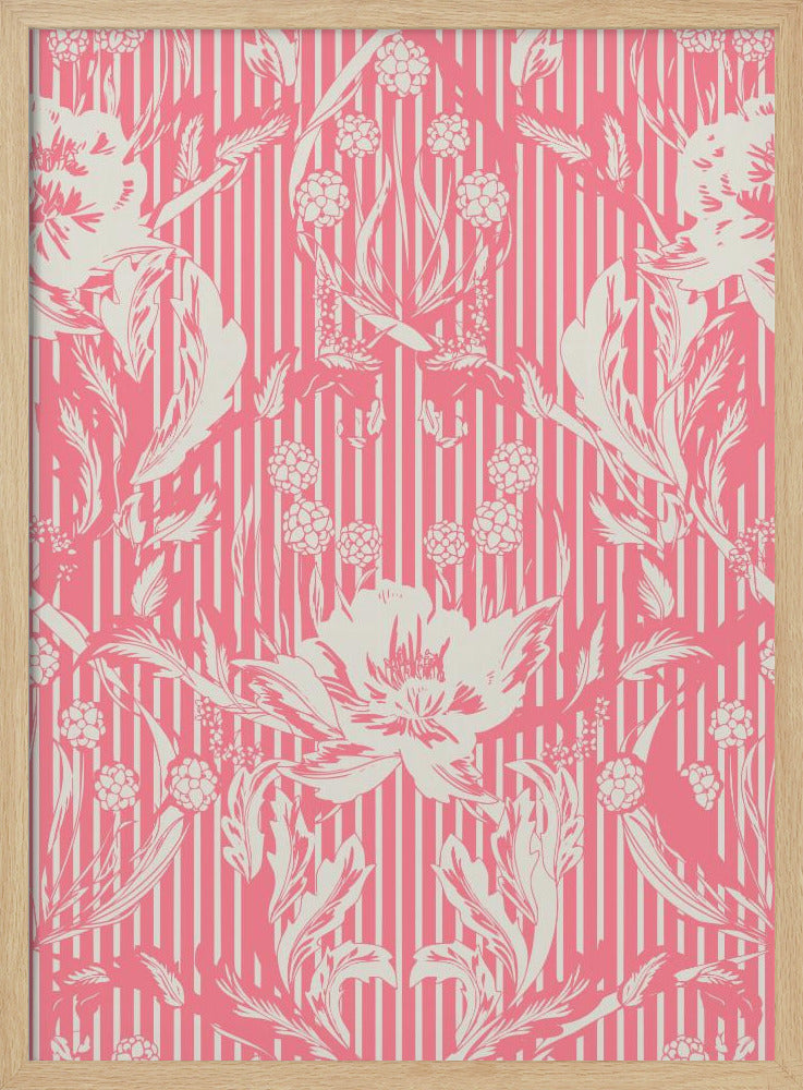 Floral Heritage Morris monokroma ränder hallonrött mönster | Posters