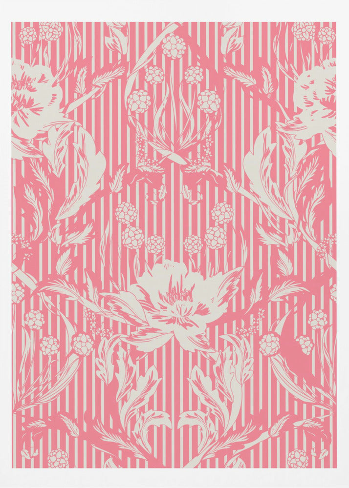 Floral Heritage Morris monokroma ränder hallonrött mönster | Posters