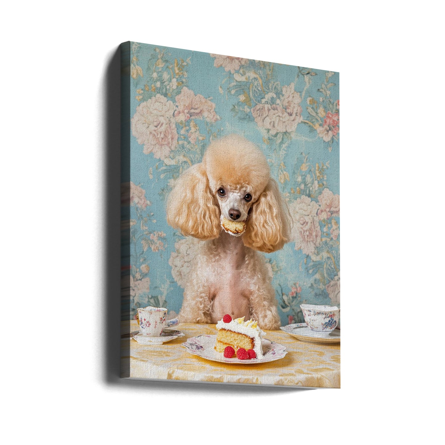 Caniche assis à une table à thé vintage | Tableaux sur Toile