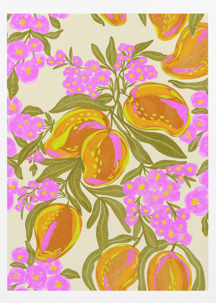 Tropiskt tema med frodiga mango och blommor | Poster