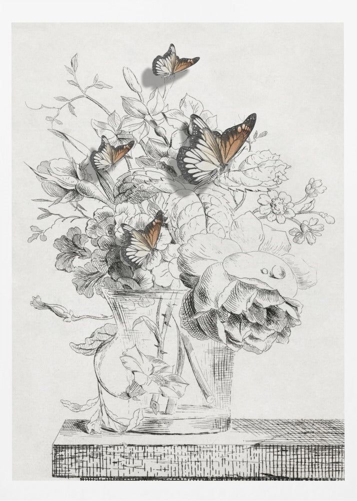 Fjärilarna och vasen med blommor | Poster