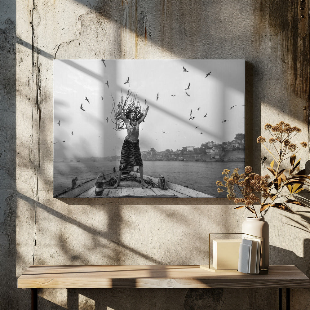 Naga Sadhu posing on boat at varanasi | Canvas