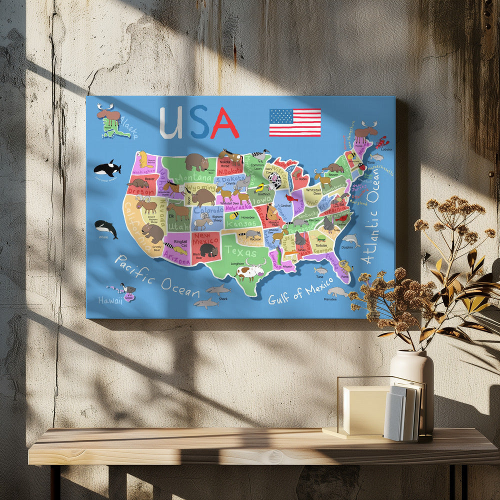 Illustrerad karta över Amerikas förenta stater av Carla Daly | Canvas