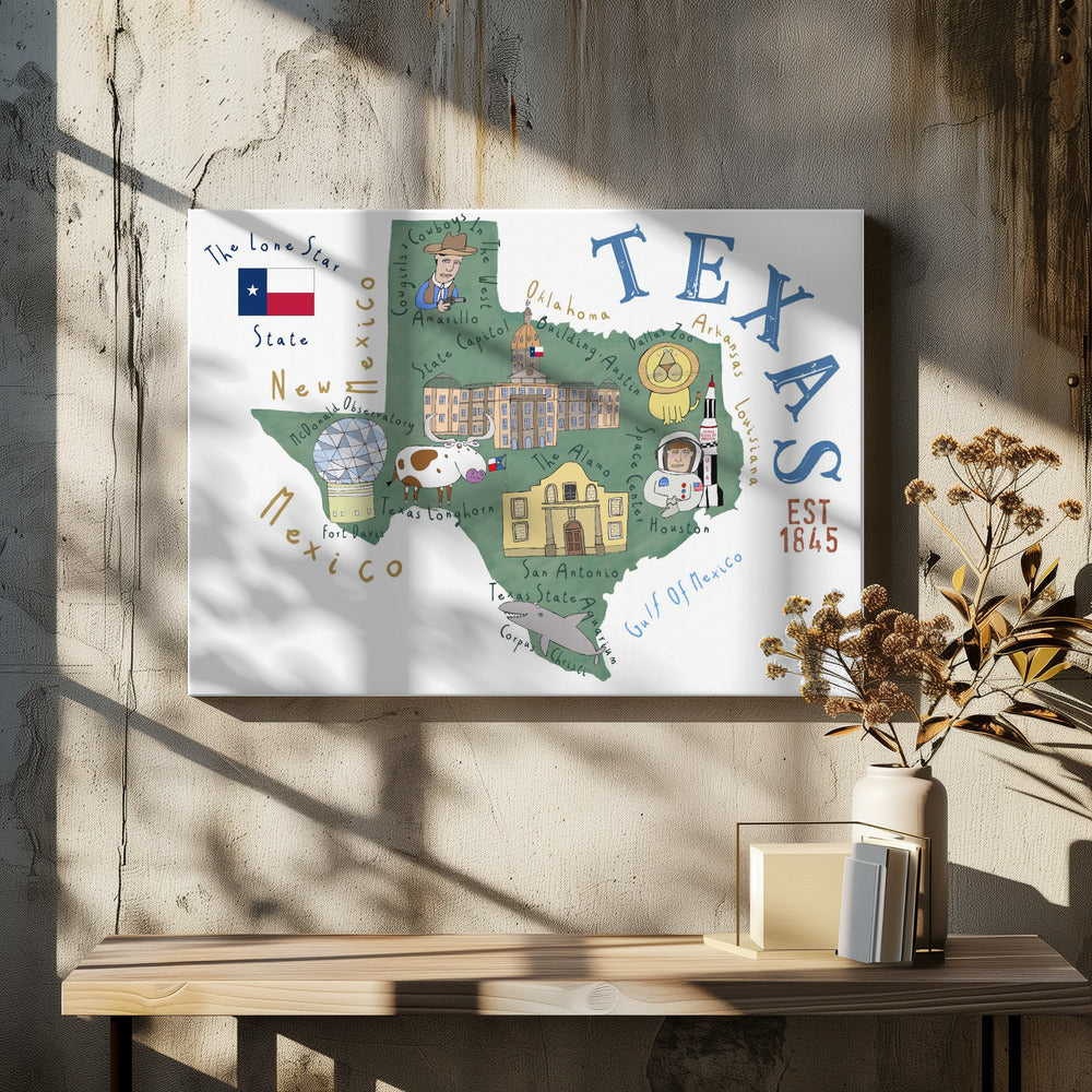 Karta över delstaten Texas, illustrerad av konstnären Carla Daly | Canvas