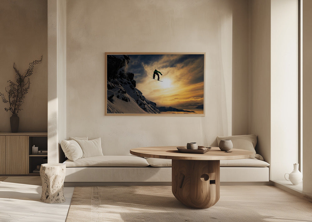 Snowboardåkning i solnedgången | Poster