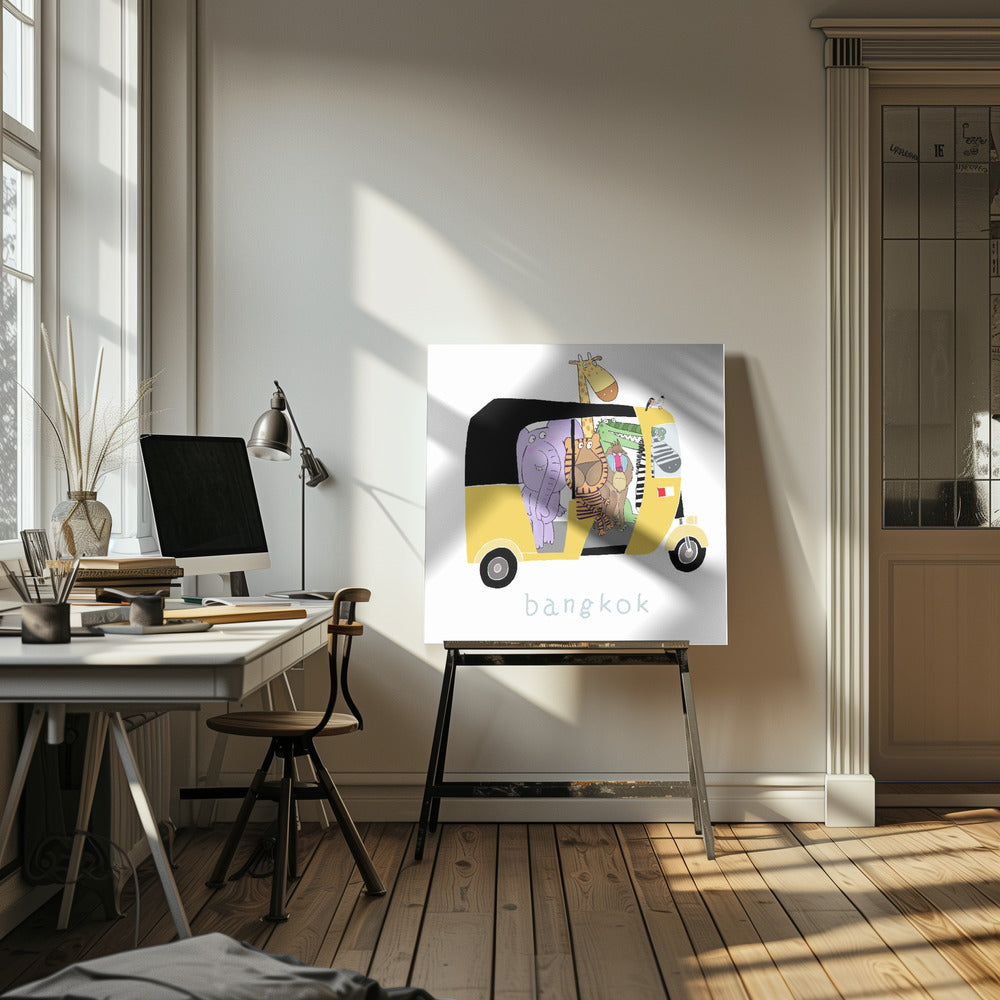 Djungeldjur tar en tur i en Bangkok Tuk Tuk av Carla Daly | Canvas