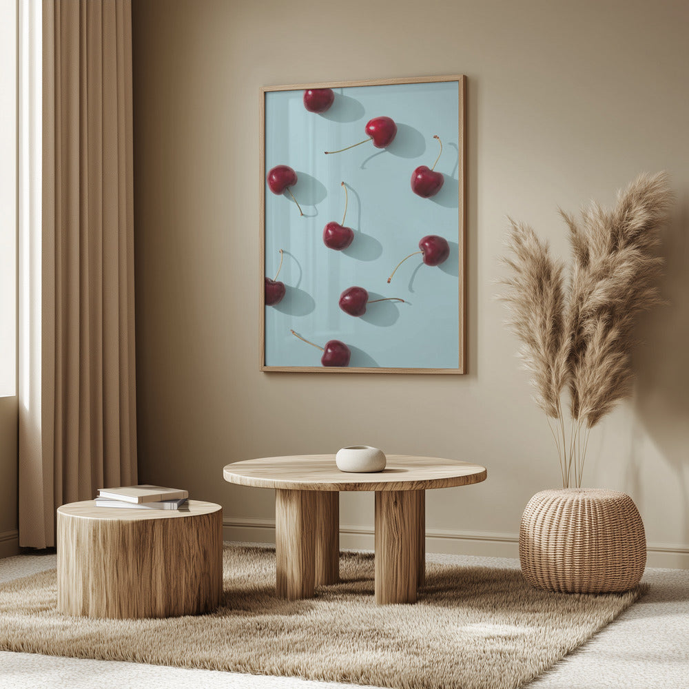 Ciliegie su sfondo turchese | Poster - Stampe d’Arte