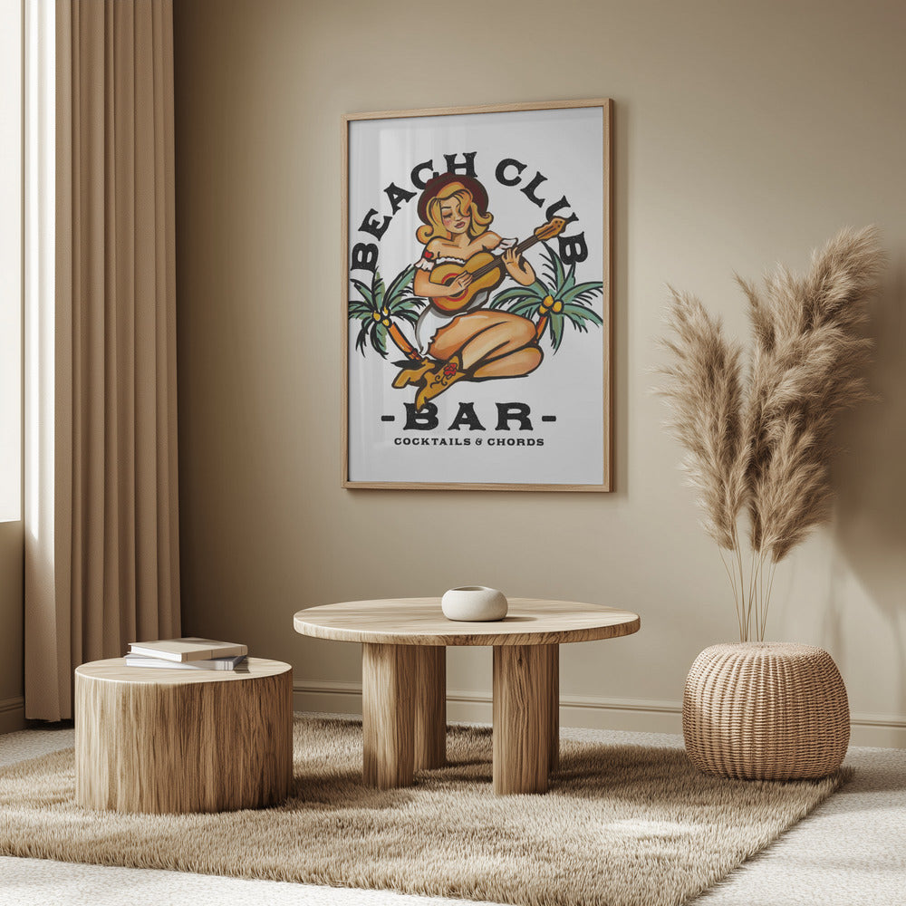 Strandklubbsbar. Pinuppa i sjömans-Jerry-stil som spelar gitarr | Poster