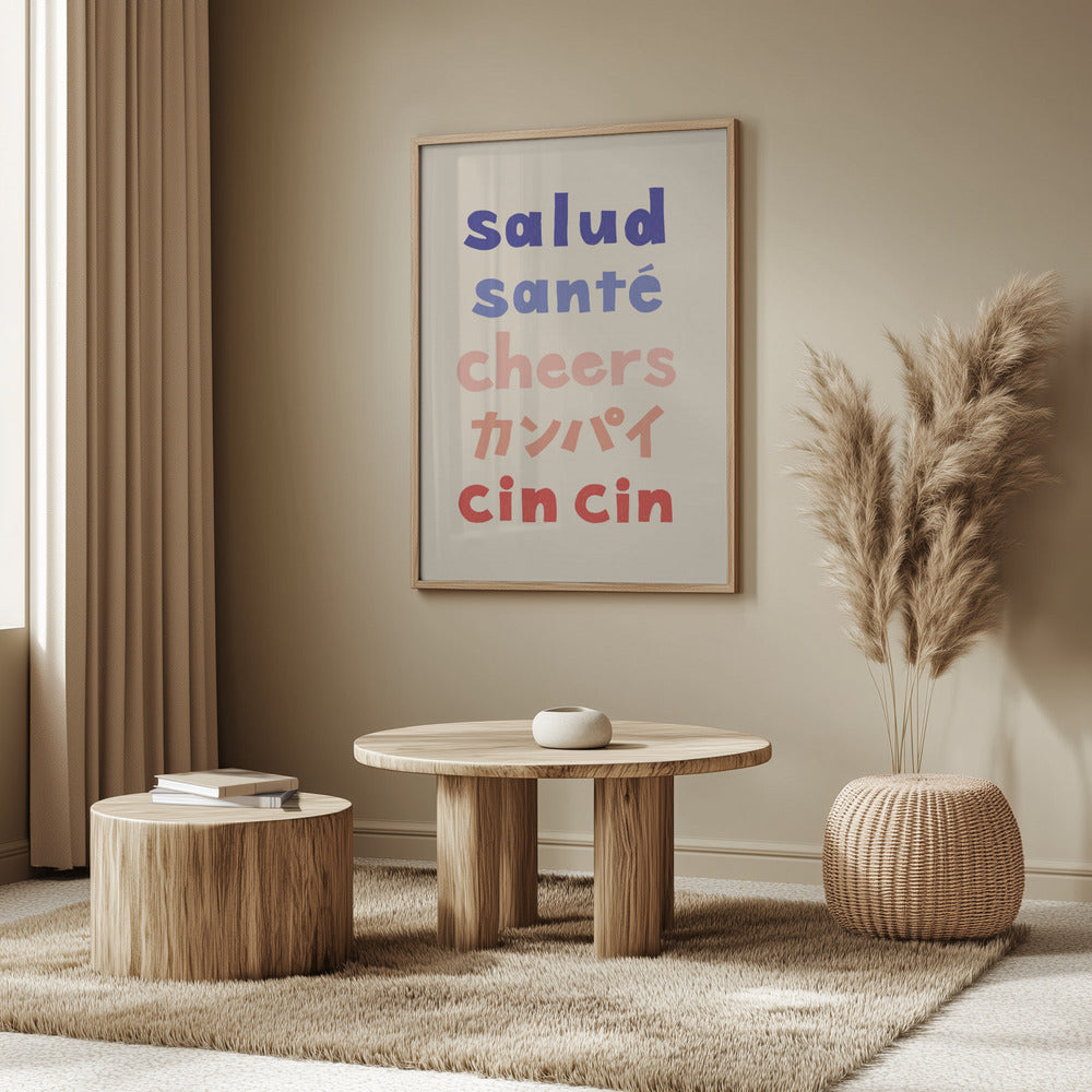 Cheers Typografi - Salud Santé Cheers Kanpai Cin cin | Affisch