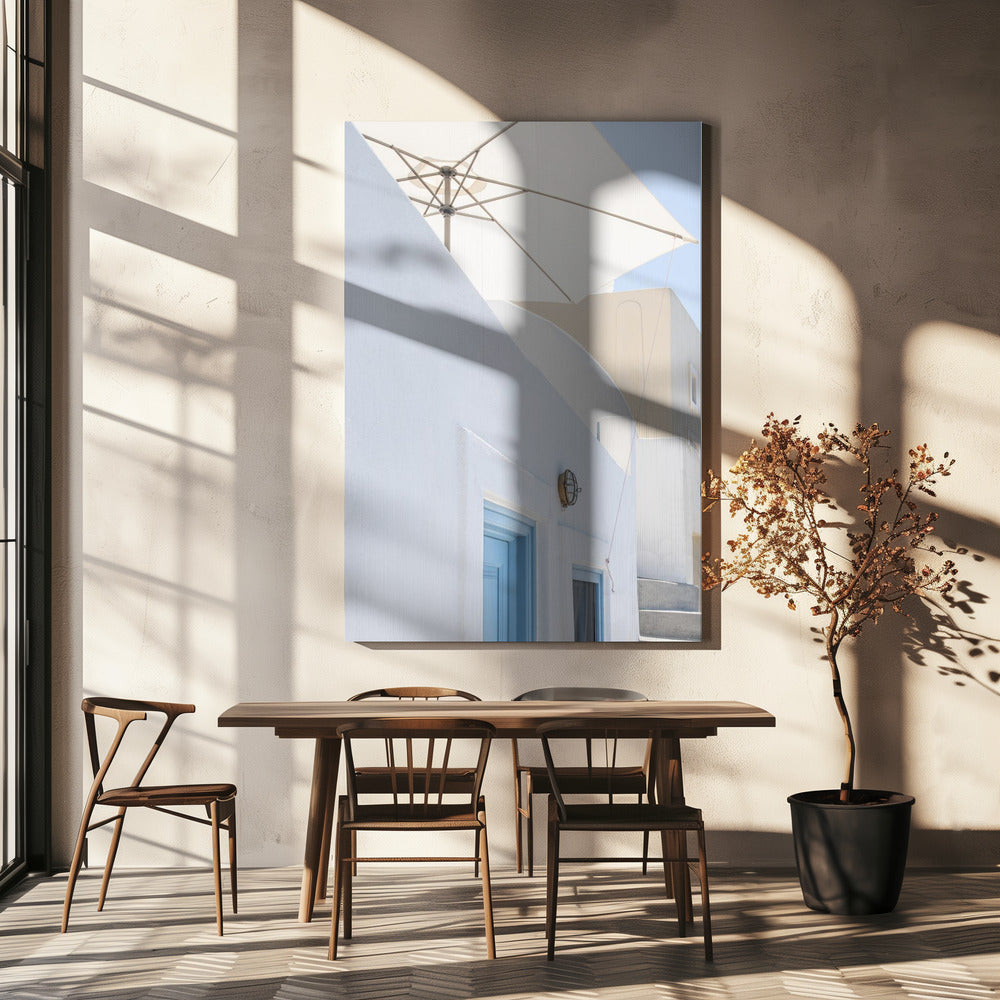 solskydd och blå dörrar | Canvas