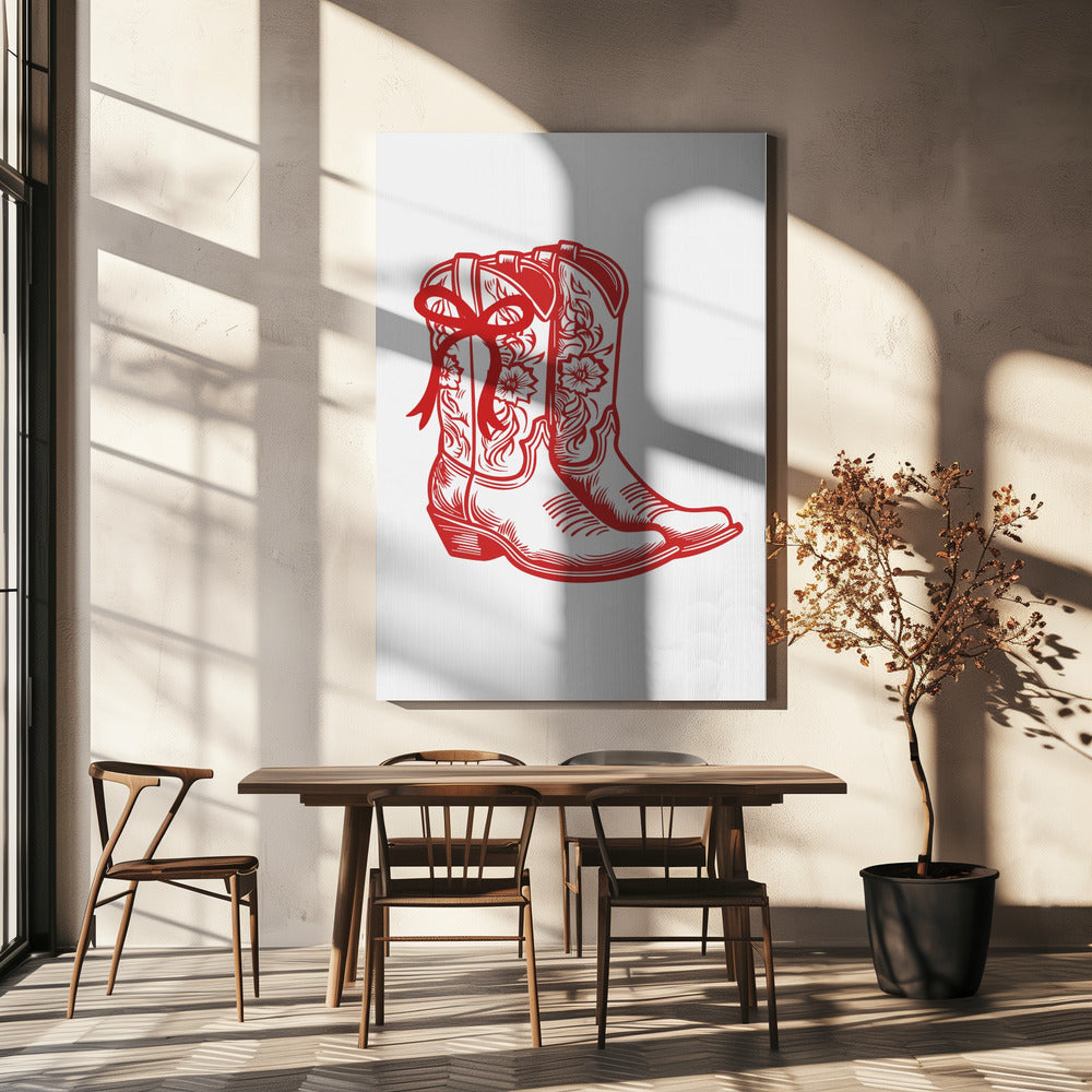 Röda Cowgirl-stövlar med rosett | Canvas