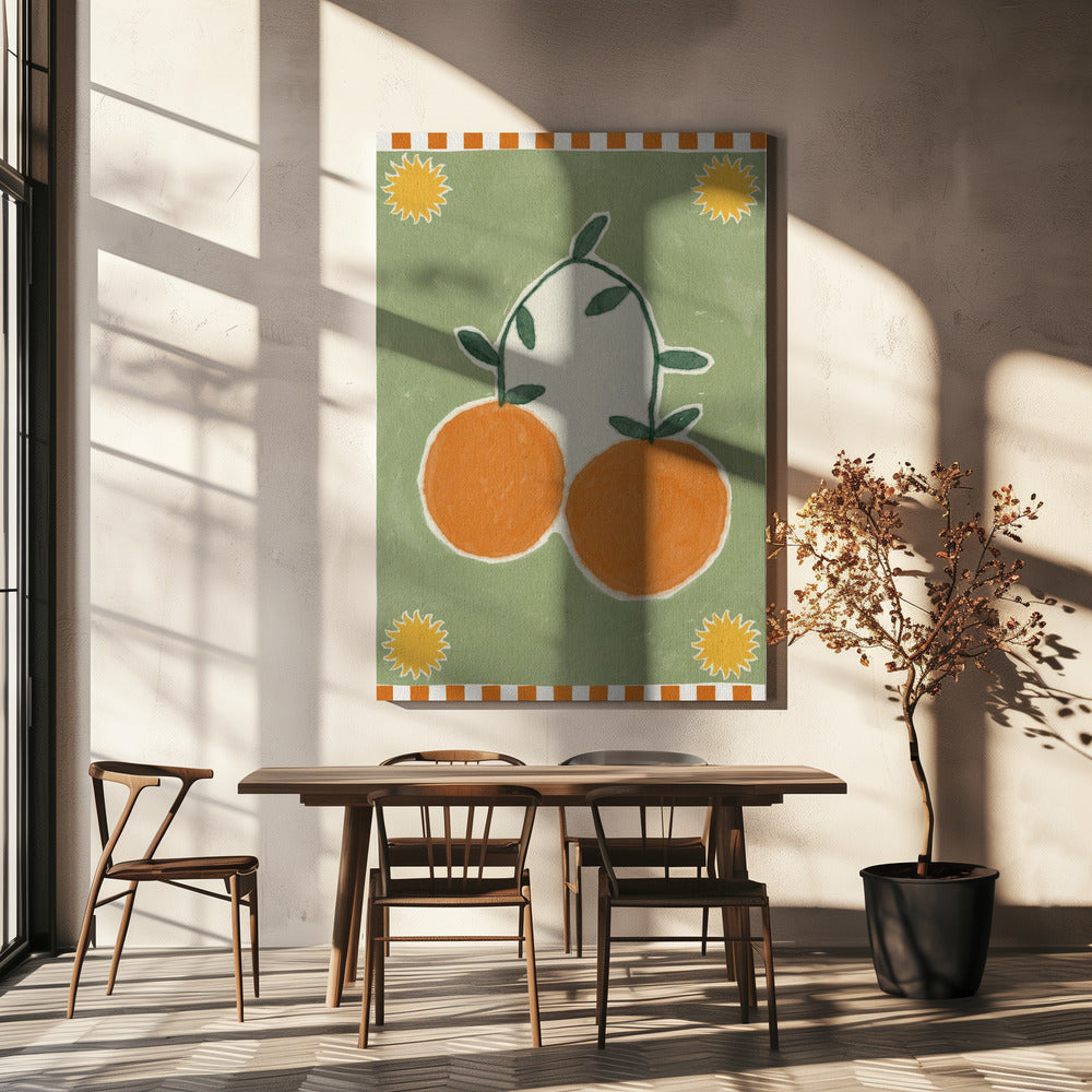Orange frukt på grön bakgrund | Canvastavla