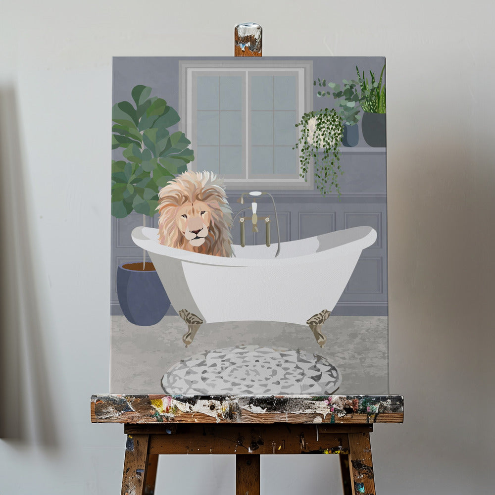 Lion takes a bath | Canvas
