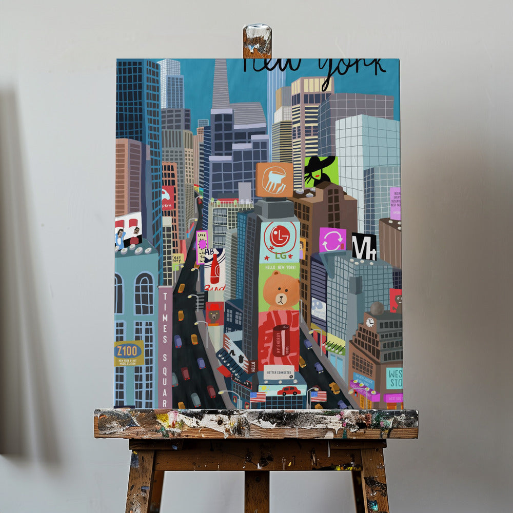 Illustration av Times Square, New York av konstnären Carla Daly | Canvastavla