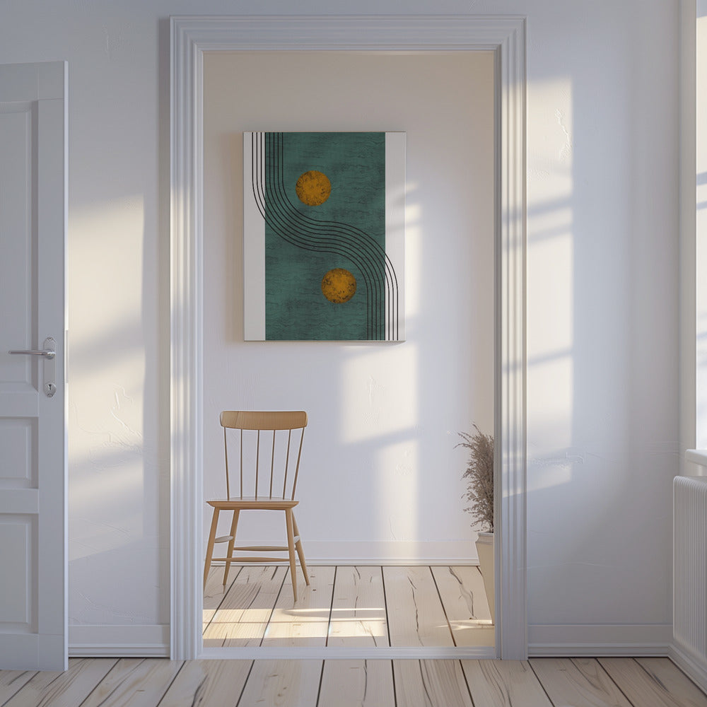 Akvamarinmarmor med gyllene sfär | Canvas