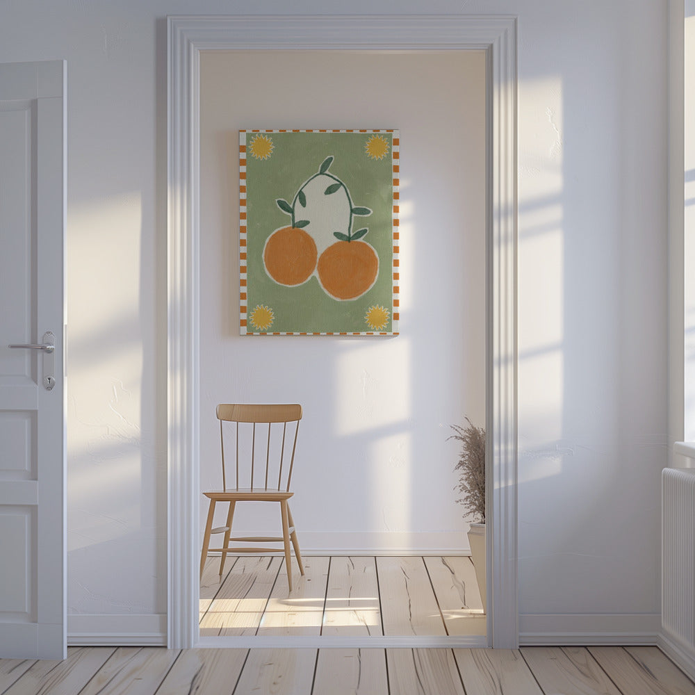 Orange frukt på grön bakgrund | Canvastavla