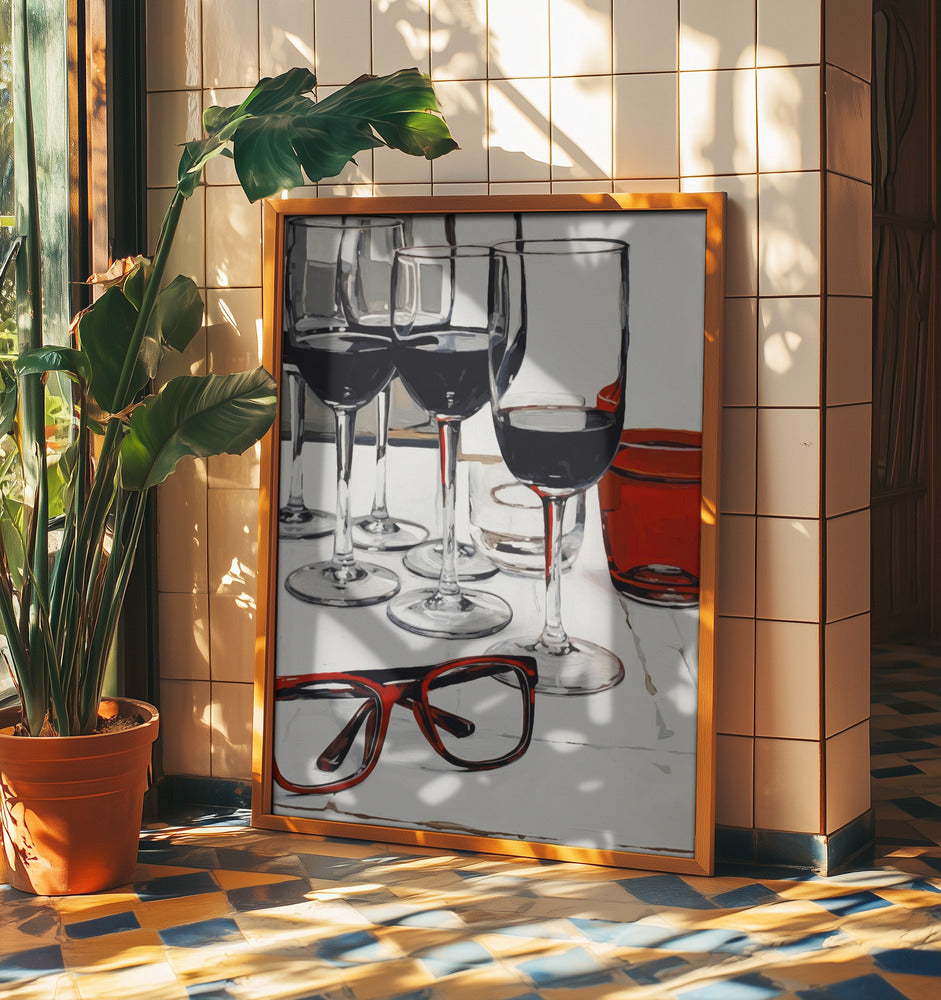 Stilleben med röda glasögon | Poster