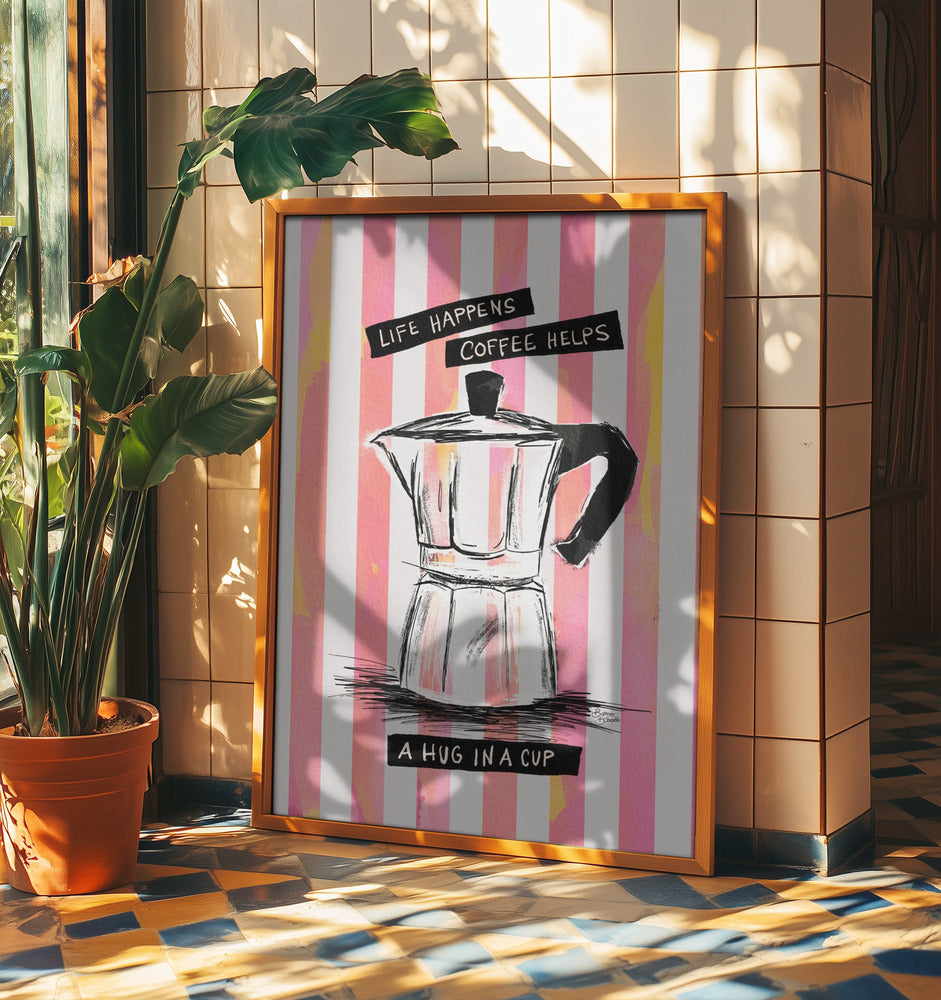 Moccakaffe på ränder - Kram i en kopp | Poster