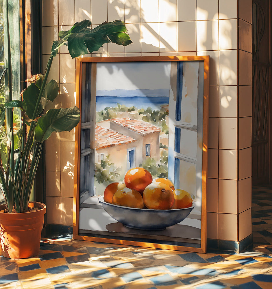 Orangenschale im Fenster | Affisch