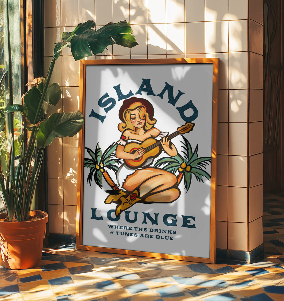 Island Lounge Tropisk pinuppa som spelar gitarr | Poster