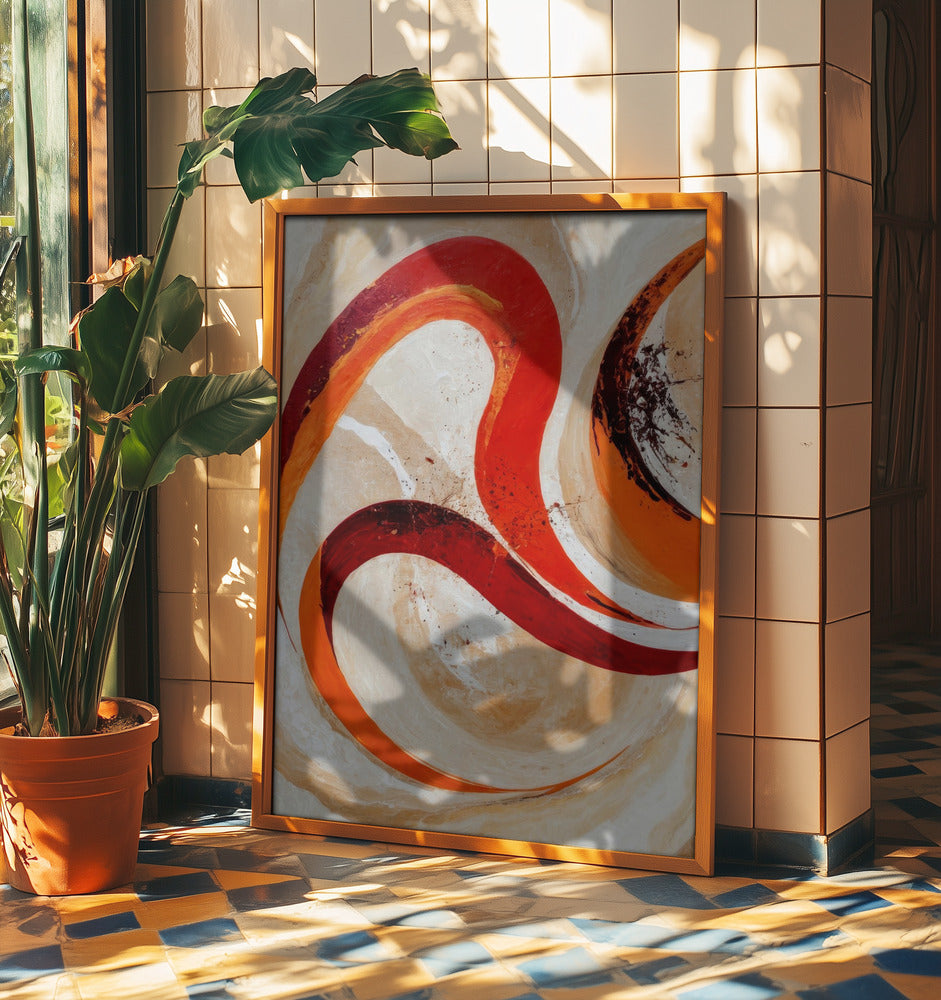 Röda och orange virvlar mot en neutral bakgrund | Posters