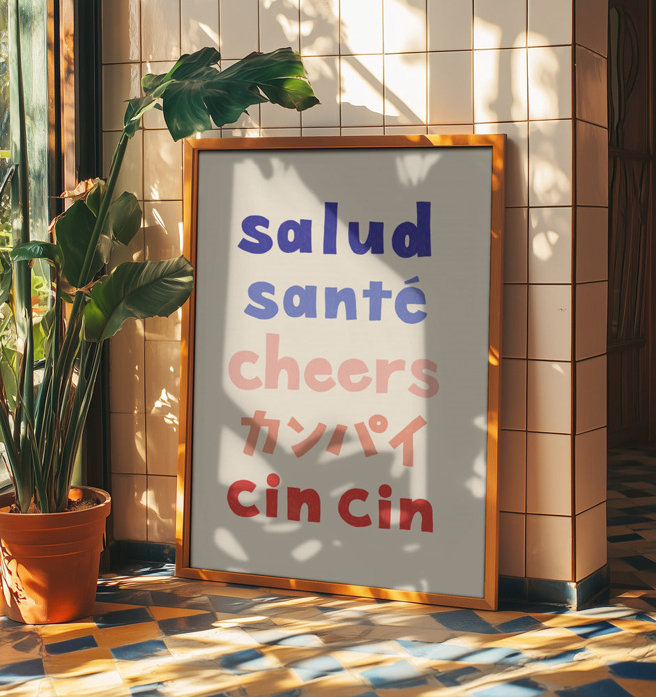 Cheers Typografi - Salud Santé Cheers Kanpai Cin cin | Affisch
