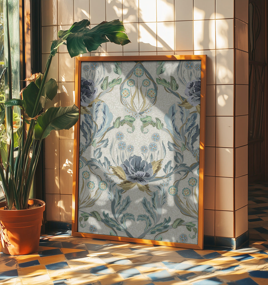 Floral Heritage Morris hazy blue pattern | Poster