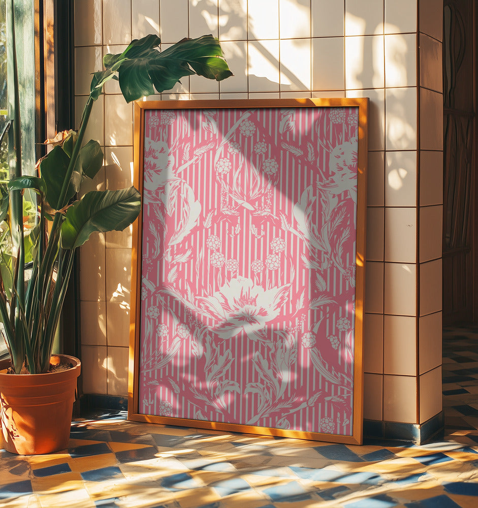 Floral Heritage Morris monokroma ränder hallonrött mönster | Posters