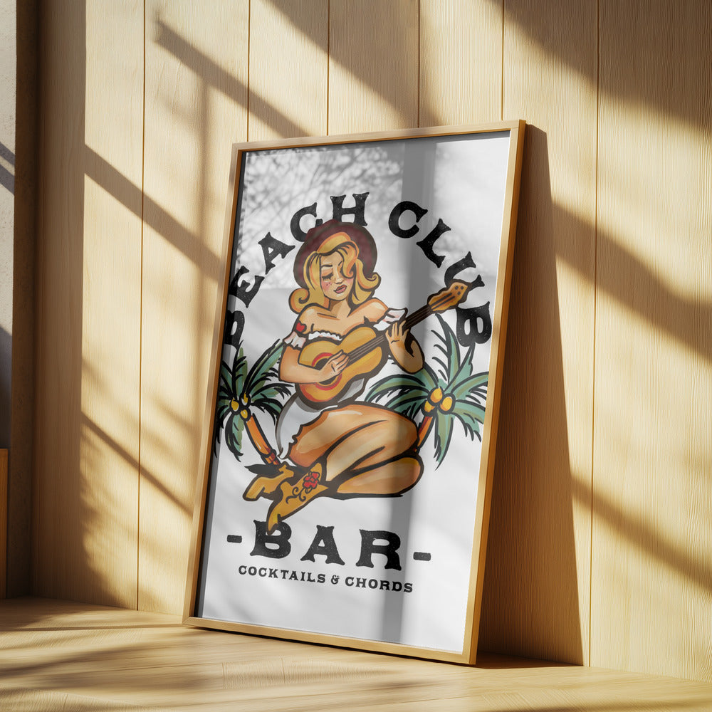 Strandklubbsbar. Pinuppa i sjömans-Jerry-stil som spelar gitarr | Poster