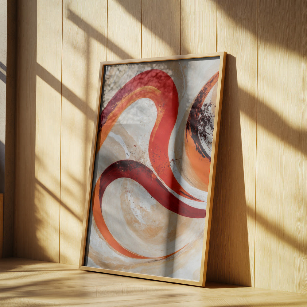 Röda och orange virvlar mot en neutral bakgrund | Posters