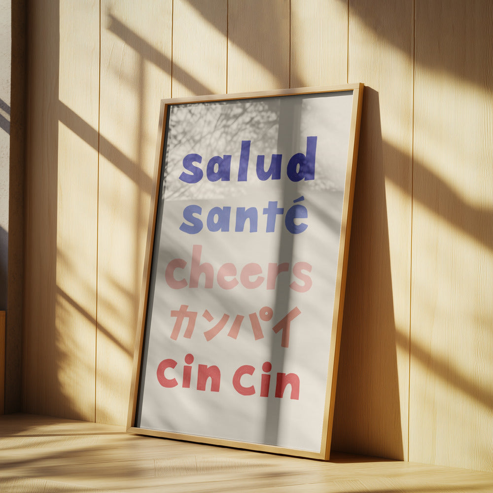 Cheers Typografi - Salud Santé Cheers Kanpai Cin cin | Affisch
