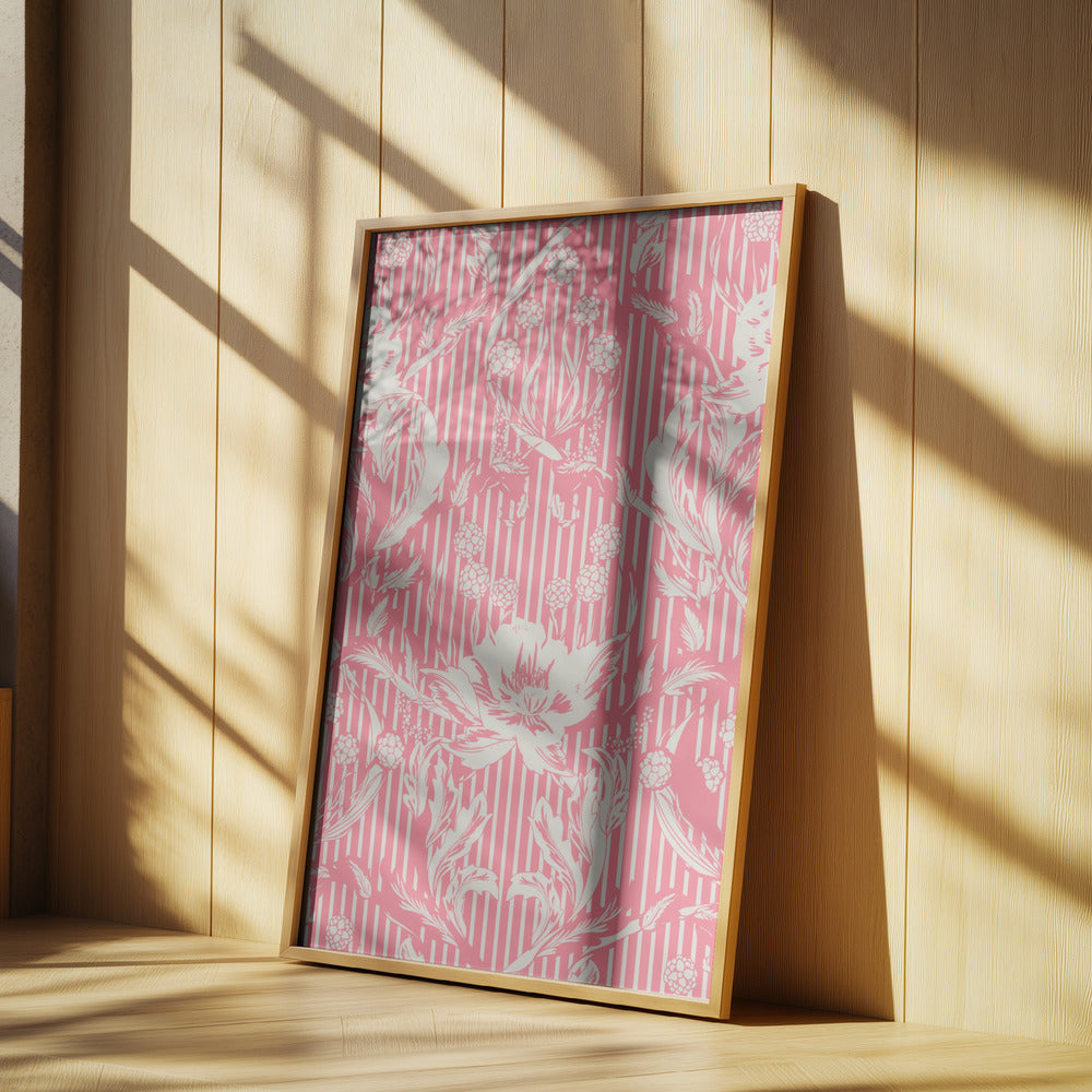 Floral Heritage Morris monokroma ränder hallonrött mönster | Posters