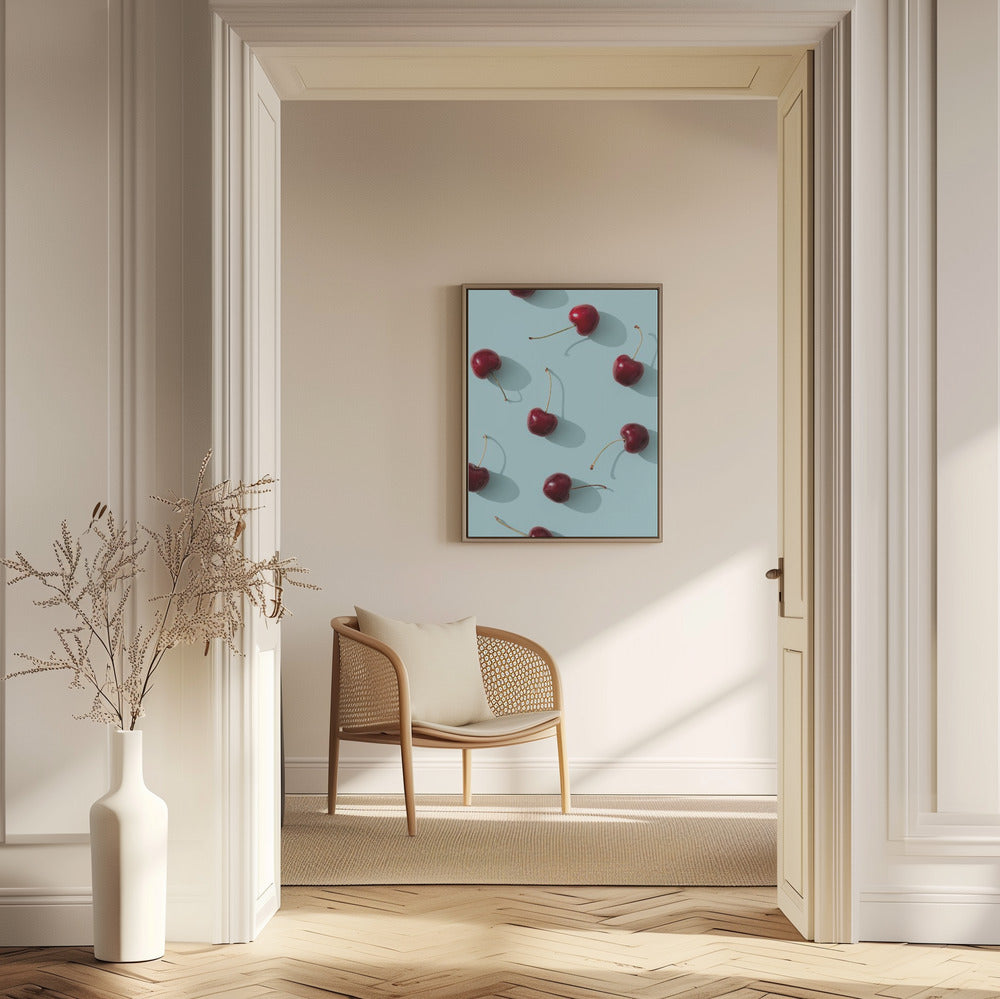 Ciliegie su sfondo turchese | Poster - Stampe d’Arte