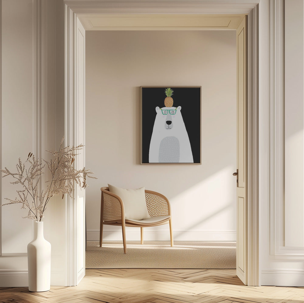 Rolig vit isbjörn med glasögon och ananas | Poster