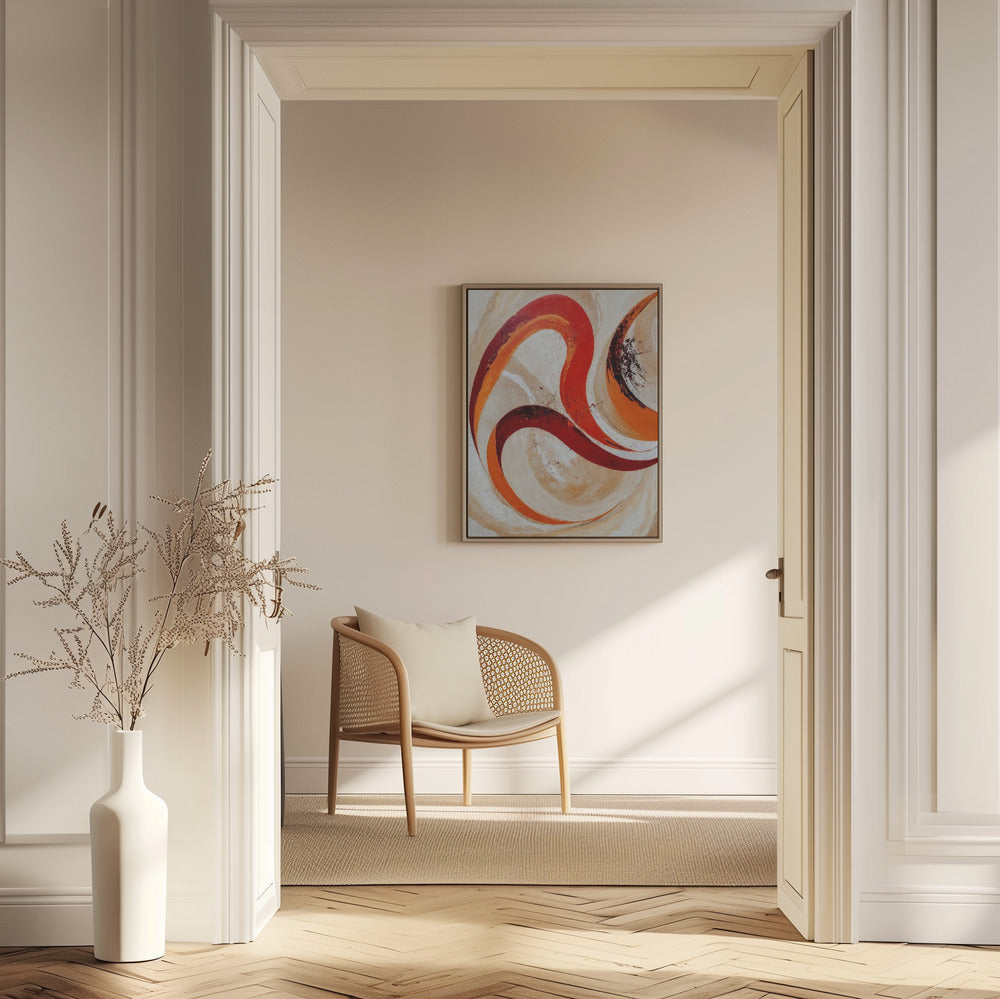 Röda och orange virvlar mot en neutral bakgrund | Posters