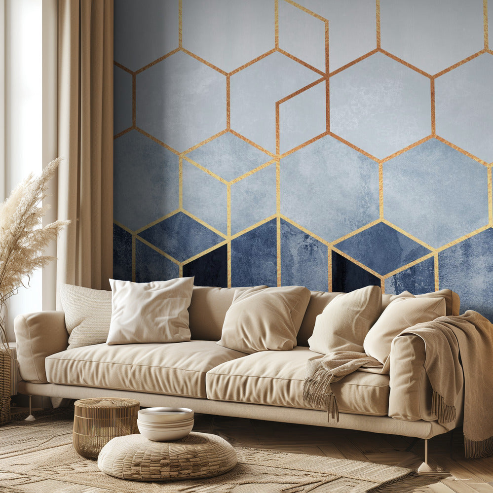 Mjuka blå hexagoner | Tapet