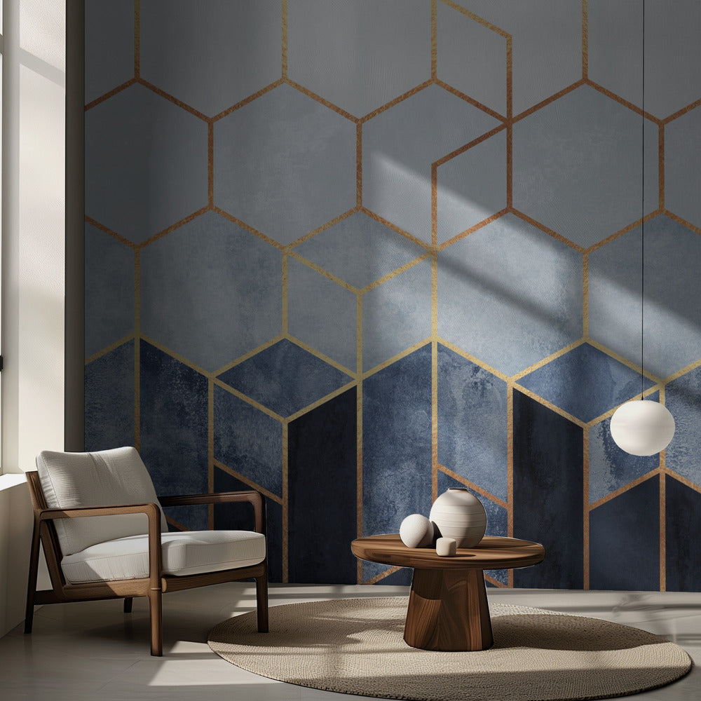 Mjuka blå hexagoner | Tapet