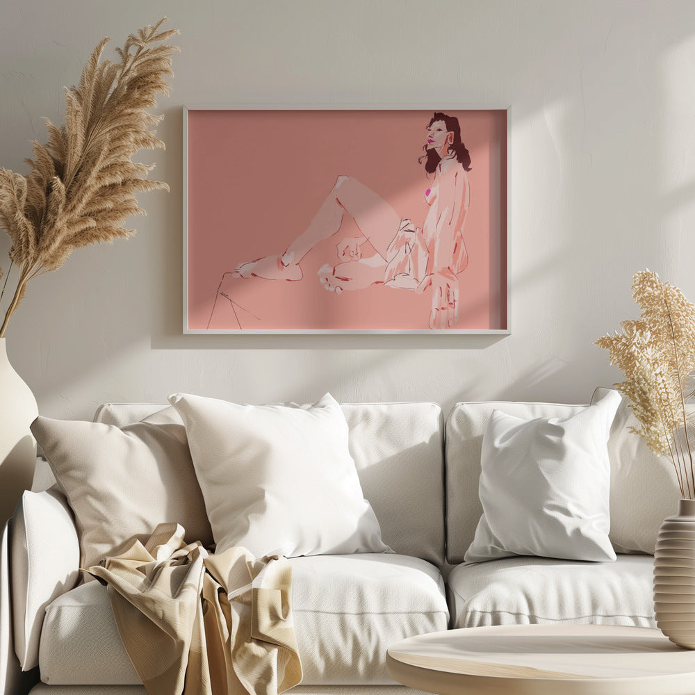 Jente som sitter rosa | Plakater - Kunsttrykk