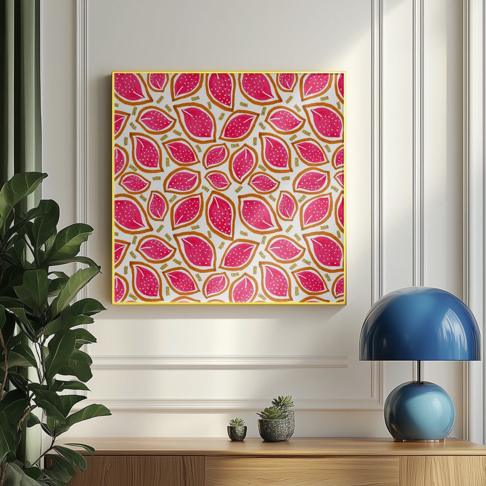 Korallglitter Spredte Blader Polkaprikker | Plakater - Kunsttrykk