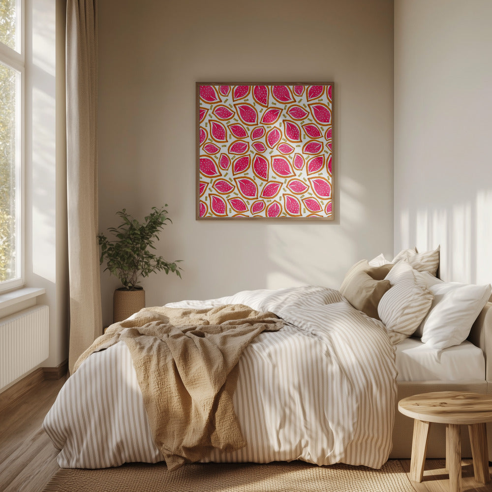 Korallglitter Spredte Blader Polkaprikker | Plakater - Kunsttrykk