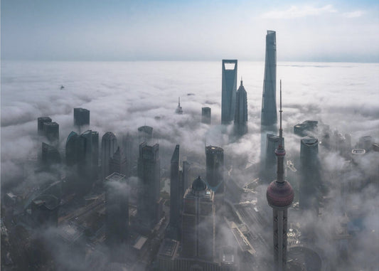 Shanghai i dimman ovanifrån | Tapet