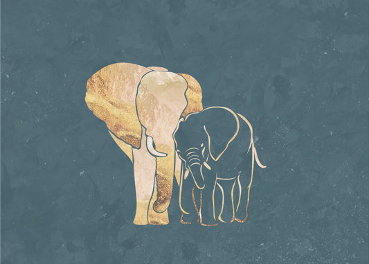 Gold Elephant Line art Silhouettes 2 | Poster