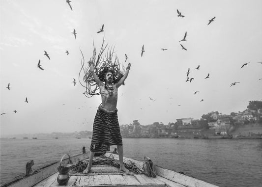 Naga Sadhu posing on boat at varanasi | Canvas