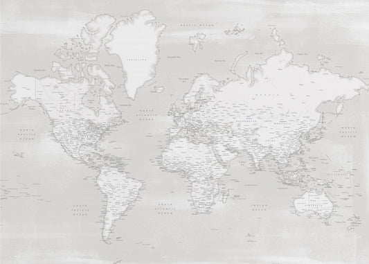 Detailed world map with cities, Maeli neutral | Canvas