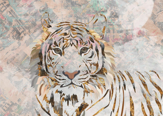 Tiger grungy guld väggmålning | Tapet