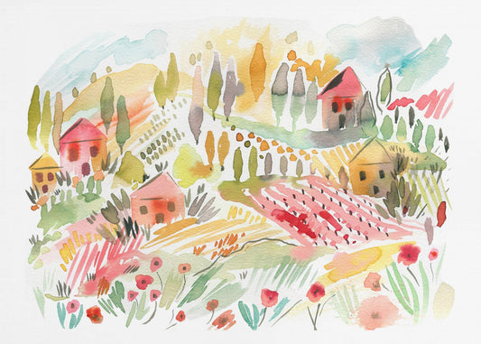 Tuscany Watercolor Landscape 1 | Canvas