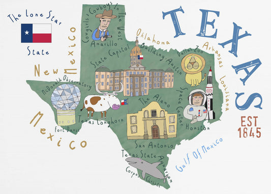 Karta över delstaten Texas, illustrerad av konstnären Carla Daly | Canvas