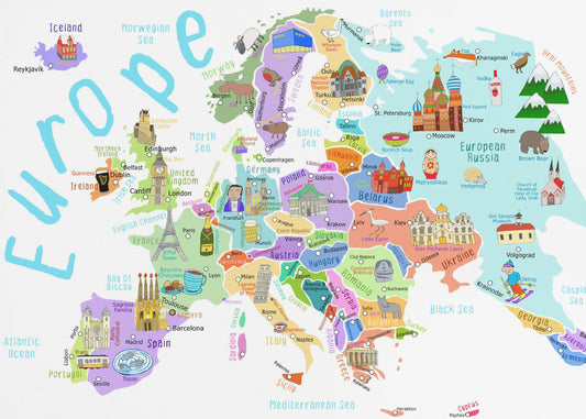 Illustrerad karta över Europa av kartillustratören Carla Daly | Canvas