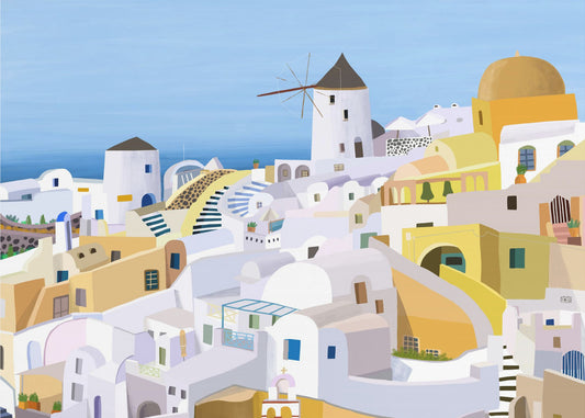 Santorini, gula och vita grekiska byggnader av konstnären Carla Daly | Canvastavla