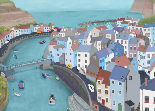 Flygfoto över Staithes, Storbritannien av konstnären Carla Daly | Canvastavla